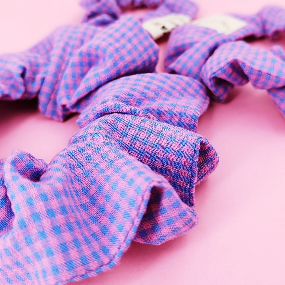 chouchou rose et bleu petit vichy