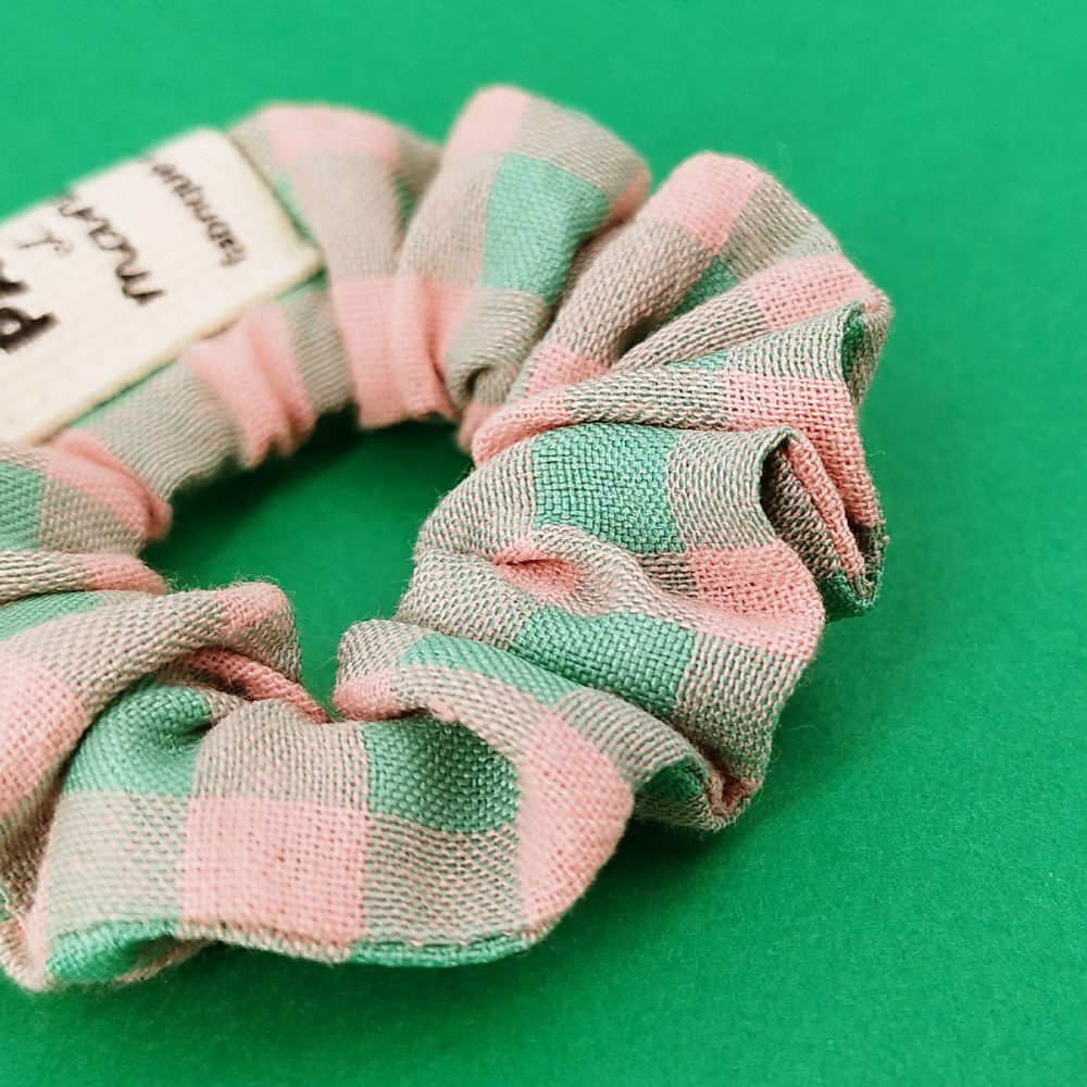 chouchou vert et rose vichy