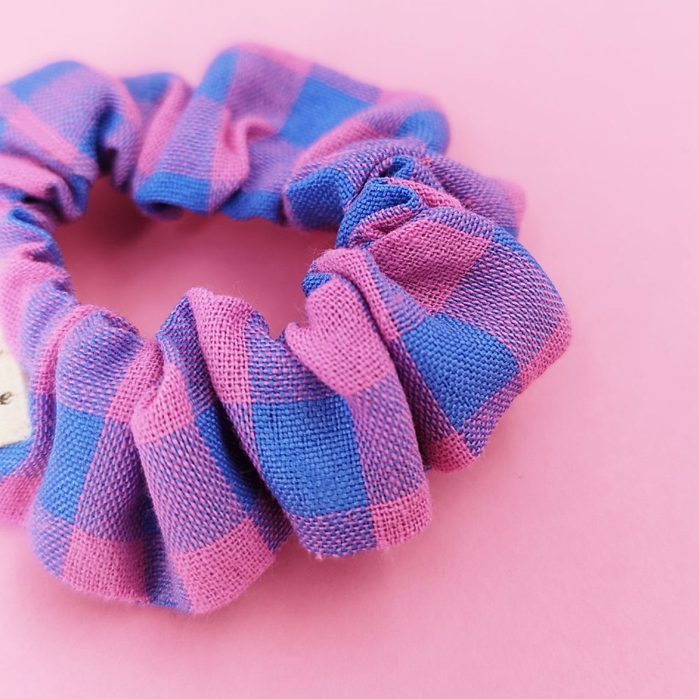 chouchou vichy bleu et rose